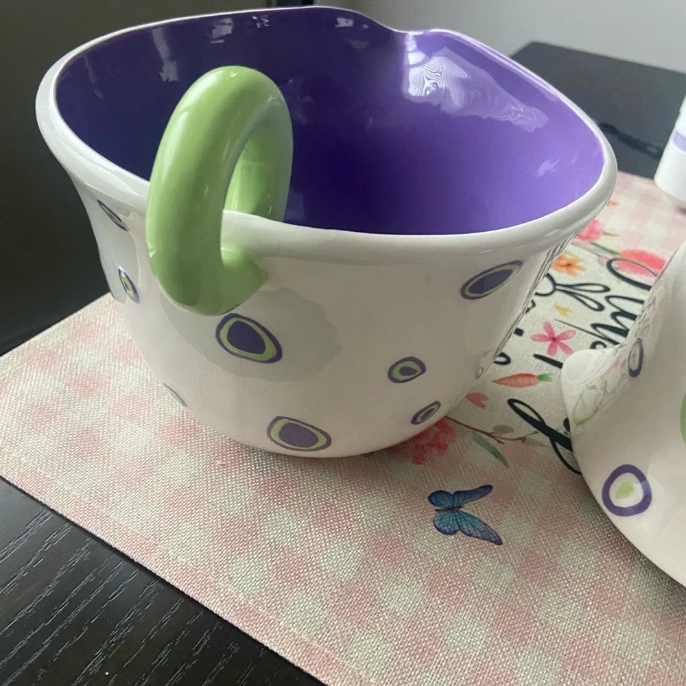 Polka Dot Ceramic measuring Bowl Set - Purple and Green